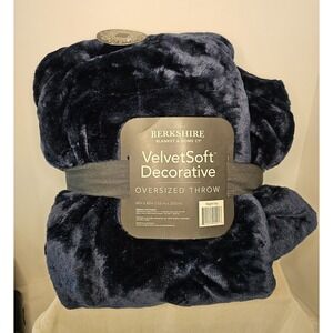 Berkshire Velvet Soft Oversized Throw Blue Blanket 60"x80"